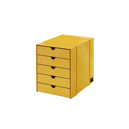 USM Inos contenitore con cassetti C4, con cinque cassetti, chiuso, Giallo oro (QS K1)